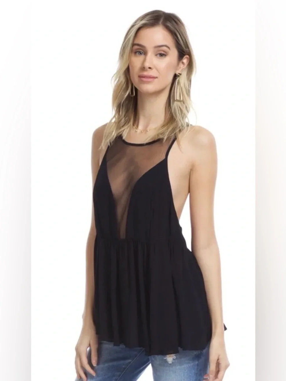 NWOT Free People Black Marble Illusion Top-Black